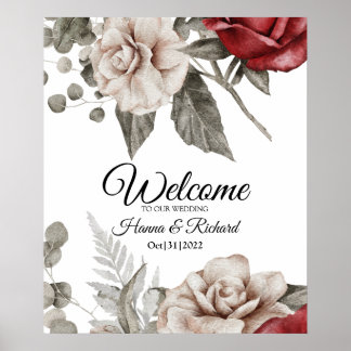 Elegantes Begrüßungszeichen für Burgund und Beige Poster