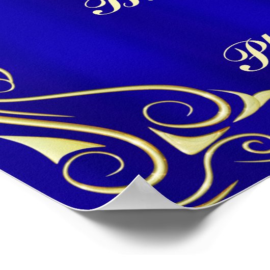 Elegantes Begrüßungszeichen Gold und Blue Birthday Poster (Ecke)