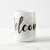 Elegantes Begrüßungszeichen in Schwarz-Script mit Kaffeetasse (Mittel)