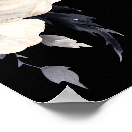 Elegantes Begrüßungszeichen Schwarz-weiße Blumen Poster (Ecke)