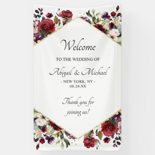 Elegantes Begrüßungszeichen von Burgund Banner (Vertikal)