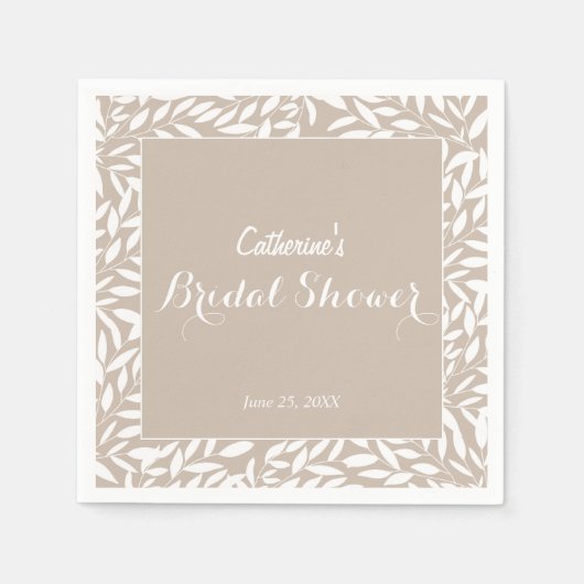 Elegantes Beige Blätter Brautparty Serviette (Vorderseite)