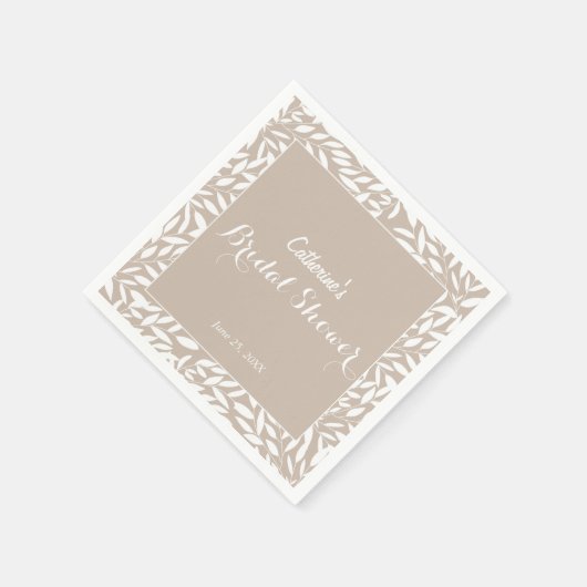 Elegantes Beige Blätter Brautparty Serviette (Ecke)