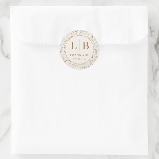 Elegantes beige Blumenmuster Runder Aufkleber (Tasche)