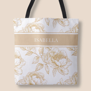 Elegantes Beige Blumenmuster Schickes Botanisches  Tasche