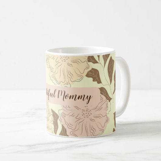 Elegantes Beige Blumenmuster Schöne Mommy Kaffeetasse (VorderseiteRechts)