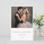 Elegantes Beige Borded Foto Hochzeitsmenü (Stehend Vorderseite)
