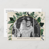 Elegantes Beige Botanisches QR-Foto Hochzeit Ankündigungspostkarte (Vorne/Hinten)