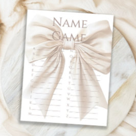 Elegantes Beige Bow Baby Shower Name Game