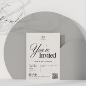 Elegantes Beige Calligraphy QR Code Business Event Einladung