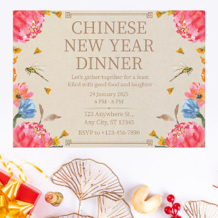Elegantes Beige Chinesisches Neujahrsfest Einladung