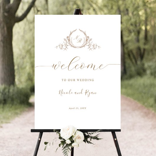 Elegantes Beige Cream Monogram-Begrüßungszeichen Poster