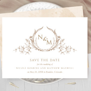 Elegantes Beige Cream Watercolor Monogram Save The Date