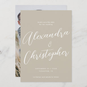 Elegantes Beige Cream Wedding Verlobung Foto Save The Date