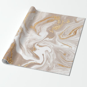 Elegantes beige Flüssig-Marmor mit goldenem Glitte Geschenkpapier