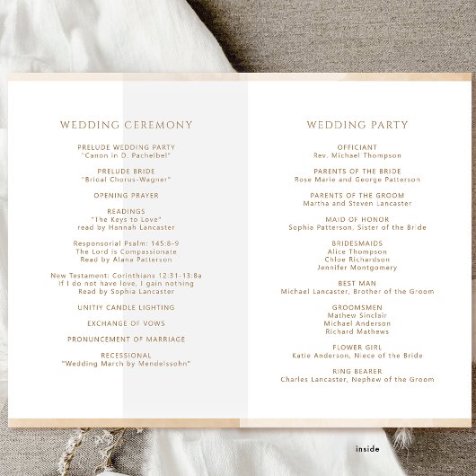 Elegantes Beige Folded Wedding Zeremony Programm