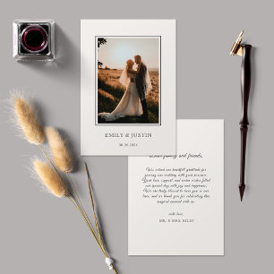 Elegantes Beige Foto Hochzeit Dankeskarte