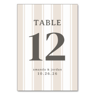 Elegantes Beige gestreiftes Tischschild Tischnummer