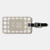 Elegantes Beige-Gingham-Monogramm Gepäckanhänger (Vorderseite horizontal)