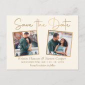 Elegantes Beige Gold 2 Foto Save the Date Postkarte (Vorderseite)
