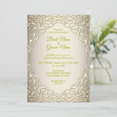 Elegantes Beige Gold Decorative Hochzeitsempfehlun Einladung (Stehend Vorderseite)