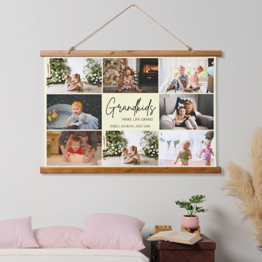 Elegantes Beige Grandkids Make Life Grand 8 Foto Wandteppich Mit Holzrahmen (Schlafzimmer)