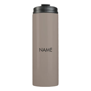 Elegantes Beige Greige individuelle Name Text Mono Thermosbecher