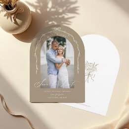 Elegantes Beige Hand Drawn Bow & Ribbon Arch Foto Save The Date
