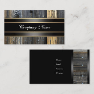 Elegantes Beige Holz Look Schwarz Bronze Visitenkarte