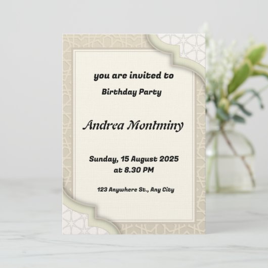 Elegantes Beige Islamisches geometrisches Muster G Einladung (Stehend Vorderseite)