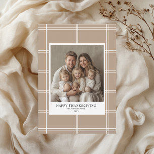 Elegantes Beige Kariert Erntedank Family Foto Einladung
