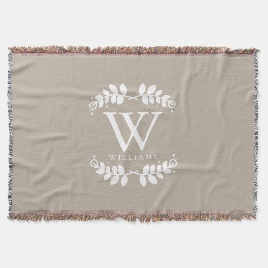 Elegantes beige Leinenmonogramm Decke (Vorderseite)
