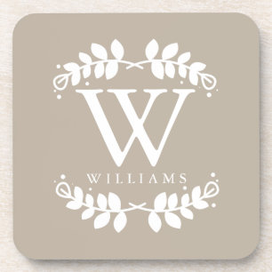 Elegantes beige Leinenmonogramm Getränkeuntersetzer
