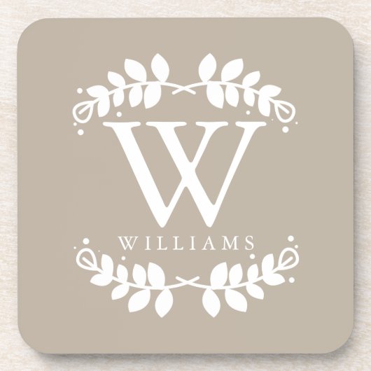 Elegantes beige Leinenmonogramm Getränkeuntersetzer (Vorderseite)