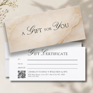 Elegantes Beige-Marmor-QR-Code-Geschenkzertifikat