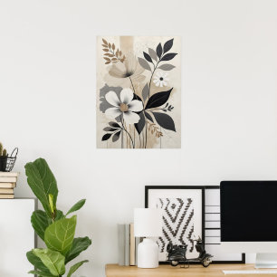 Elegantes Beige Minimalistisches botanisches Desig Poster