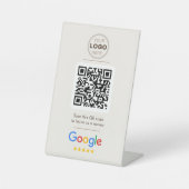 Elegantes Beige Neutral Review QR Code Sockelschild (Vorderseite)
