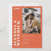 Elegantes, beige-orangefarbenes Foto Einladung (Vorderseite)