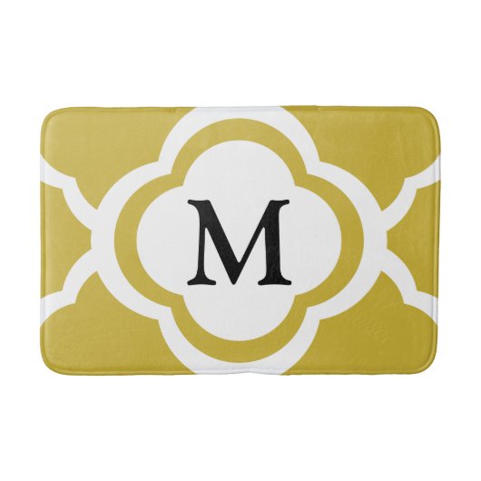 Elegantes Beige Quatrefolienmonogramm Badematte (Vorderseite)