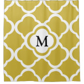Elegantes Beige Quatrefolienmonogramm Duschvorhang (Vorderseite)
