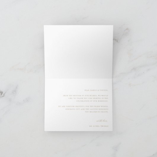 Elegantes Beige Script Wedding Foto Dankeskarte (Innenseite)