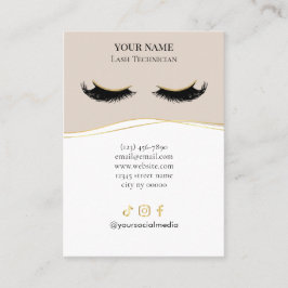 Elegantes Beige- und Gold-Wimpern-Klienten-Formula Visitenkarte