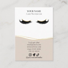 Elegantes Beige- und Gold-Wimpern-Kundenaufzeichnu Visitenkarte