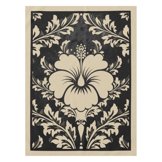 Elegantes, beige und schwarz-Damast-Tischdecken Tischdecke (Vorderseite)