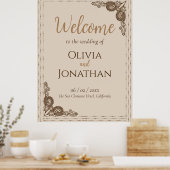 Elegantes Beige verzierte Hochzeit Begrüßungszeich Poster (Küche)