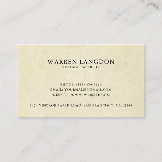 Elegantes Beige Vintag Paper Beruflich Visitenkarte (Rückseite)
