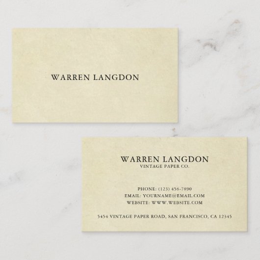 Elegantes Beige Vintag Paper Beruflich Visitenkarte (Vorne/Hinten)