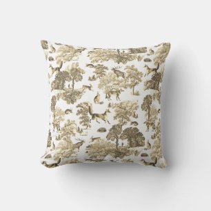 Elegantes Beige Weiß Fuchs Kaninchen Wald Toile Kissen