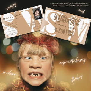 Elegantes Beige Weiß mit Foto und Monogram modern Visitenkarte