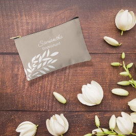 Elegantes Beige White Blätter Brautparty Zubehörtasche